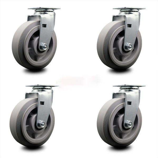 6 Inch Thermoplastic Rubber Wheel Swivel Caster Set with Ball Bearings SCC